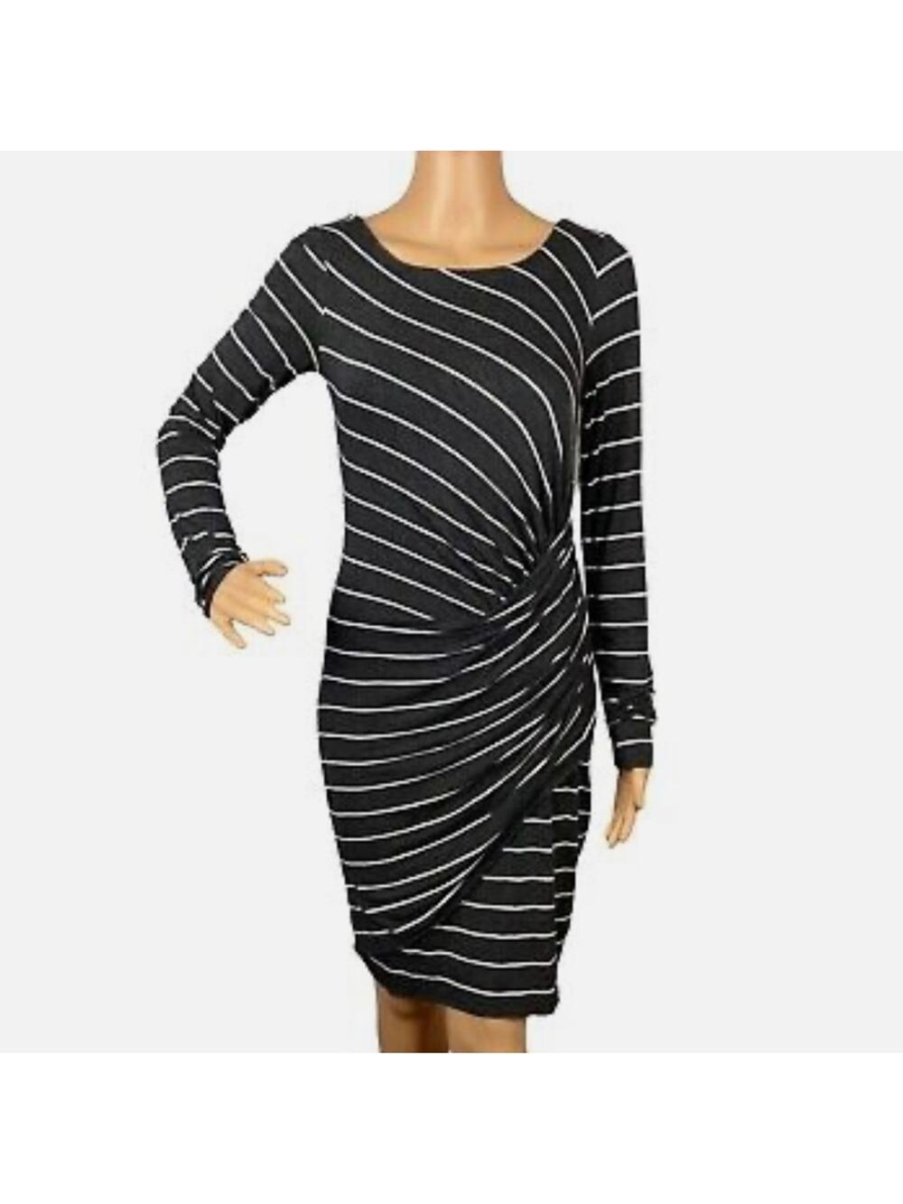 Bailey 44 Grey and White Striped Long sleeve bodycon Ruched dress size small